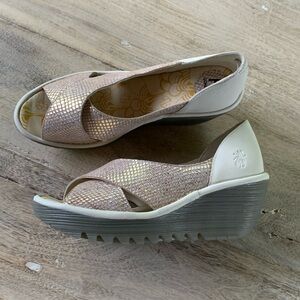 Fly London Beige and Cream Wedges